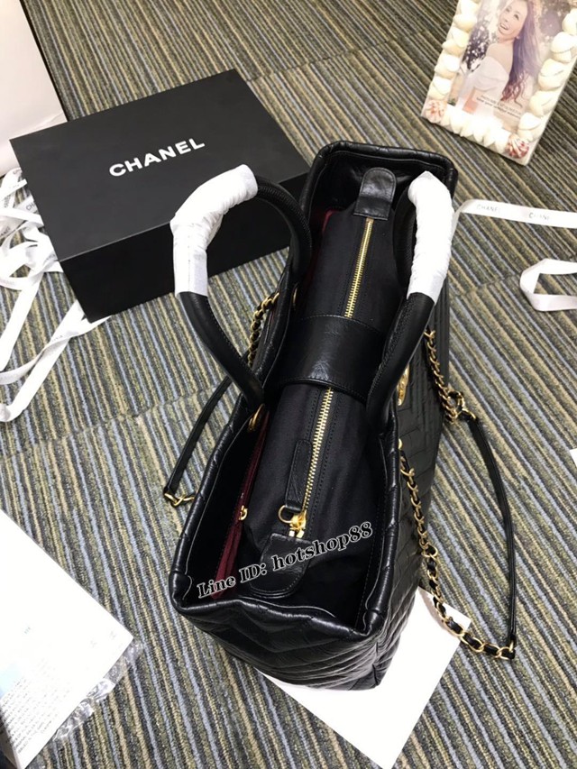 CHANEL女包 A93525 最新款v字紋 復古小牛皮手柄母子購物袋 大號手提包 香奈兒肩背包 djc1907